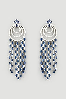 White Finish Blue Zircons Dangler Earrings In Sterling Silver
