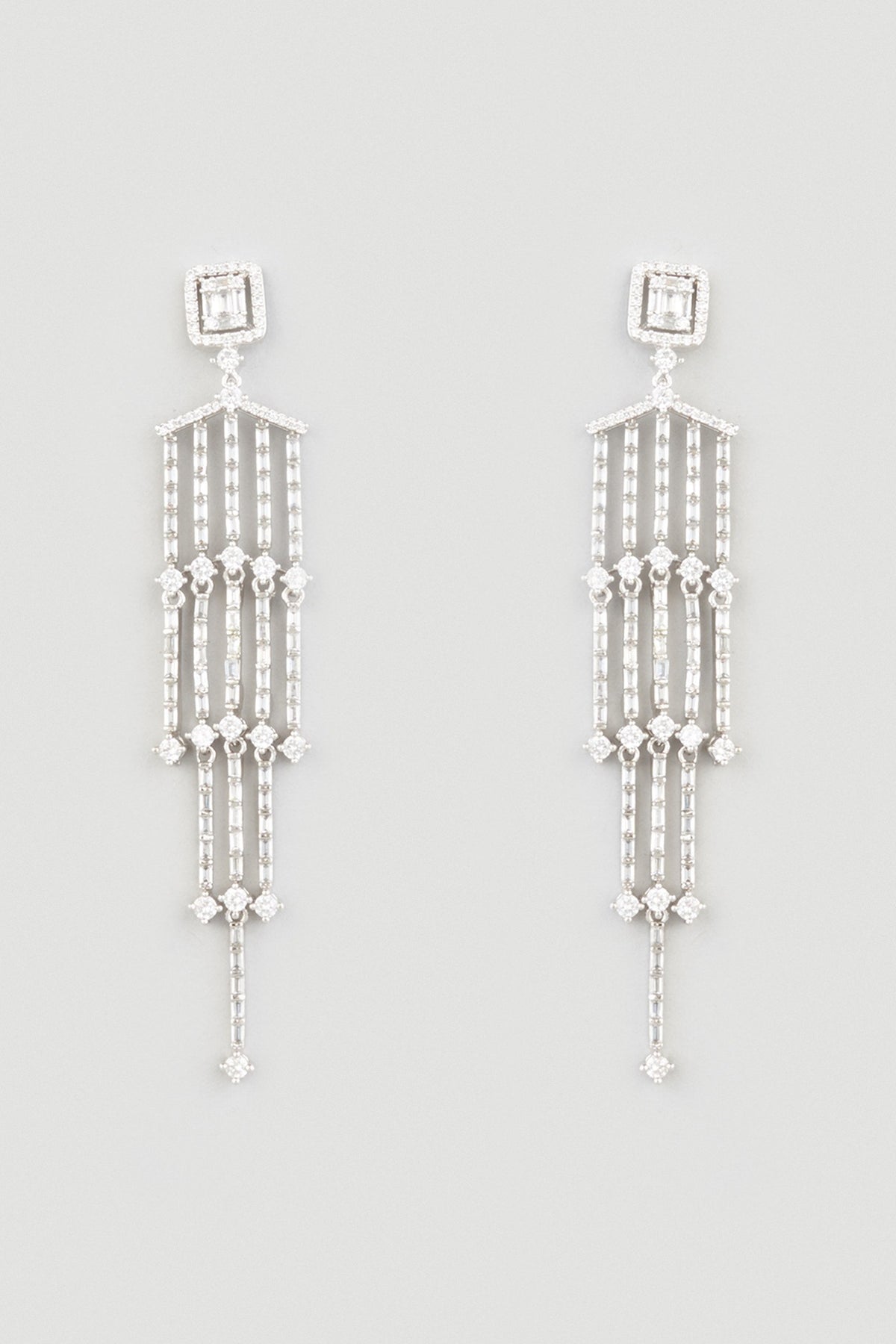 White Finish Zircons Earrings In Sterling Silver