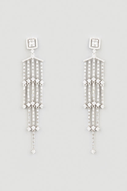 White Finish Zircons Earrings In Sterling Silver