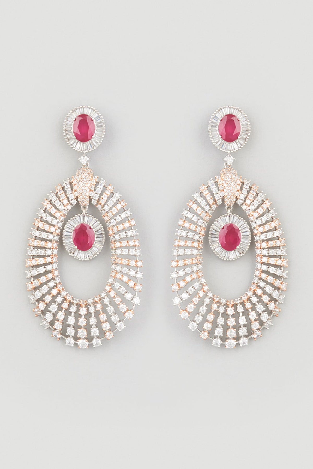 Two Tone Finish Zircons Dangler Earrings In Sterling Silver