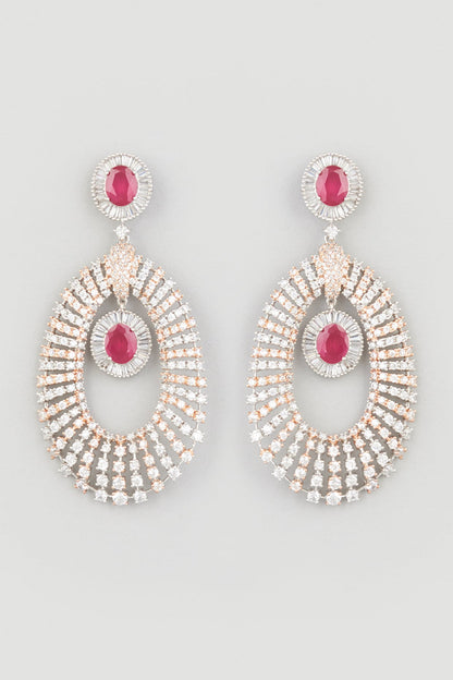 Two Tone Finish Zircons Dangler Earrings In Sterling Silver