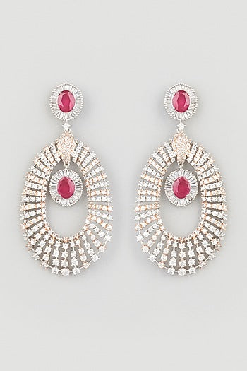 Two Tone Finish Zircons Dangler Earrings In Sterling Silver