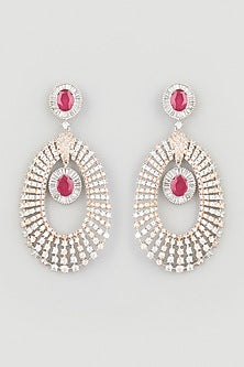 Two Tone Finish Zircons Dangler Earrings In Sterling Silver