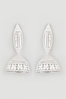White Finish Zircons Jhumka Earrings In Sterling Silver