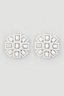 White Finish Zircons Stud Earrings In Sterling Silver