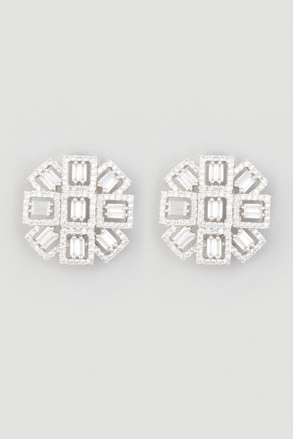 White Finish Zircons Stud Earrings In Sterling Silver