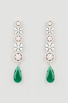 Two Tone Finish Zircons Handcrafted Dangler Earrings In Sterling Silver