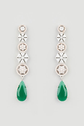 Two Tone Finish Zircons Handcrafted Dangler Earrings In Sterling Silver