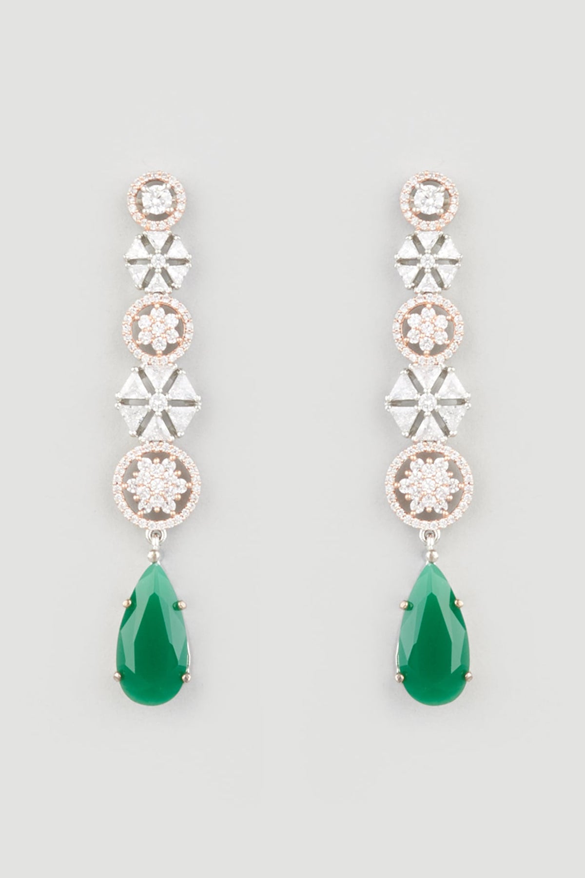 Two Tone Finish Zircons Handcrafted Dangler Earrings In Sterling Silver