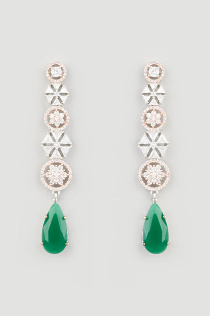 Two Tone Finish Zircons Handcrafted Dangler Earrings In Sterling Silver