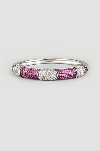 White Finish Zircons Bangle In Sterling Silver