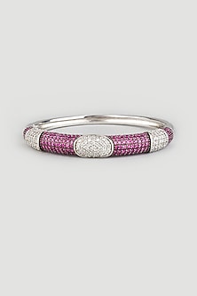 White Finish Zircons Bangle In Sterling Silver