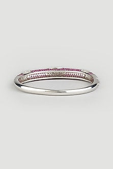 White Finish Zircons Bangle In Sterling Silver
