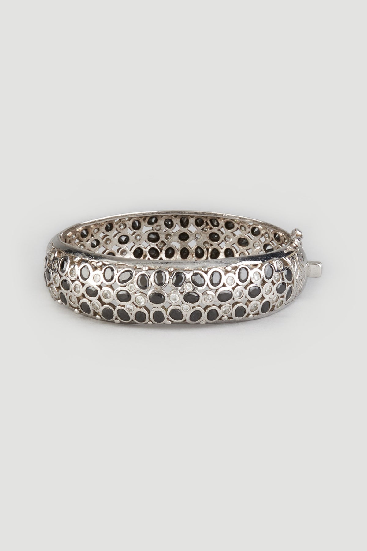 White Finish Zircons Handcrafted Bangle In Sterling Silver