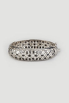 White Finish Zircons Handcrafted Bangle In Sterling Silver