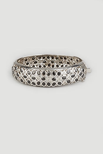 White Finish Zircons Handcrafted Bangle In Sterling Silver