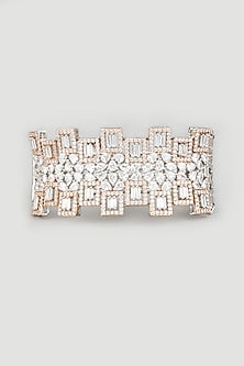 Two Tone Finish Handcrafted Zircons Bangle In Sterling Silver