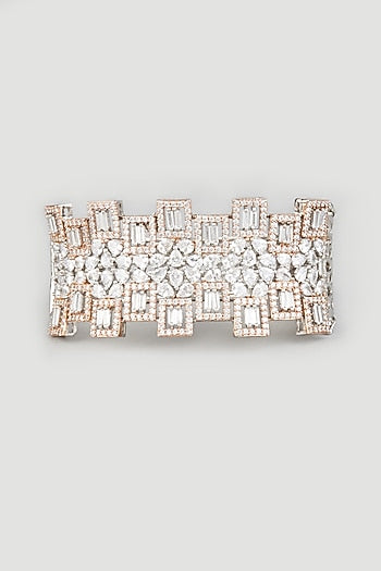 Two Tone Finish Handcrafted Zircons Bangle In Sterling Silver