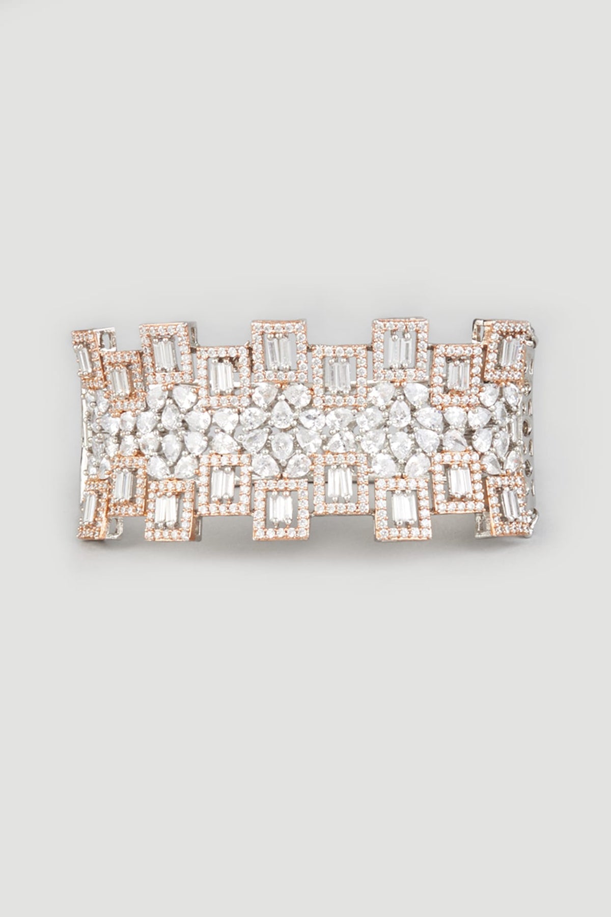 Two Tone Finish Handcrafted Zircons Bangle In Sterling Silver