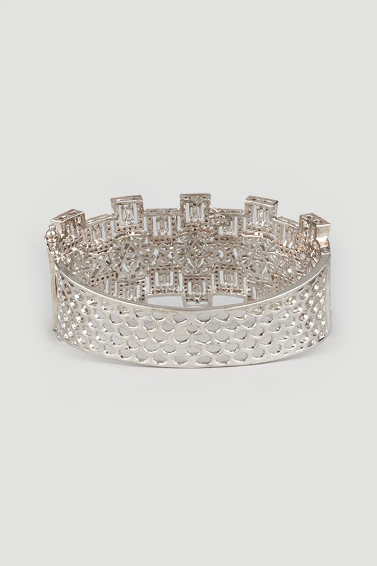 Two Tone Finish Handcrafted Zircons Bangle In Sterling Silver