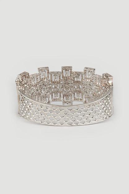 Two Tone Finish Handcrafted Zircons Bangle In Sterling Silver