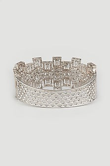 Two Tone Finish Handcrafted Zircons Bangle In Sterling Silver