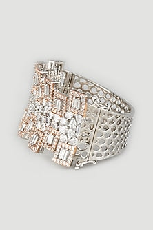 Two Tone Finish Handcrafted Zircons Bangle In Sterling Silver