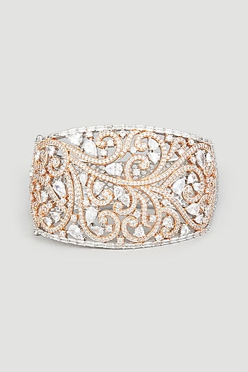 Two Tone Finish Zircons Bangle In Sterling Silver