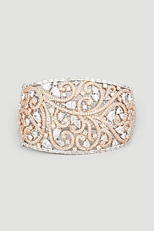 Two Tone Finish Zircons Bangle In Sterling Silver
