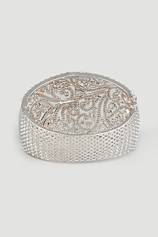 Two Tone Finish Zircons Bangle In Sterling Silver
