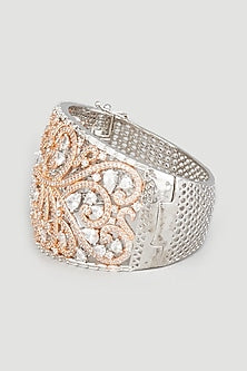 Two Tone Finish Zircons Bangle In Sterling Silver