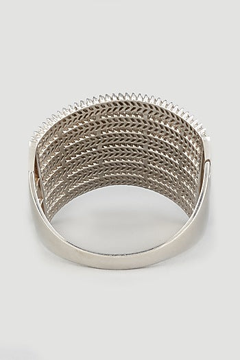 White Finish Handcrafted Bangle In Sterling Silver