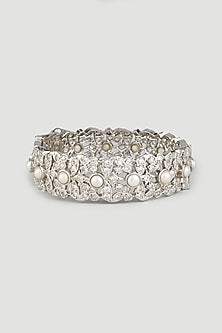 White Finish Zircons Bangle In Sterling Silver