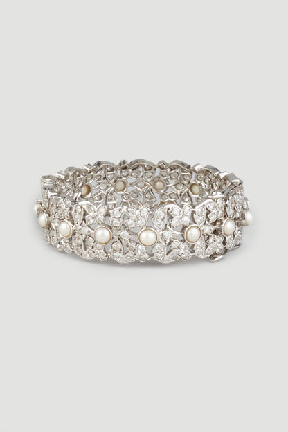 White Finish Zircons Bangle In Sterling Silver