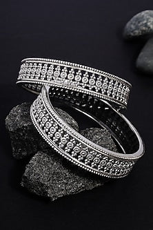 White Finish Temple Bangles In Sterling Silver (Set Of 2)