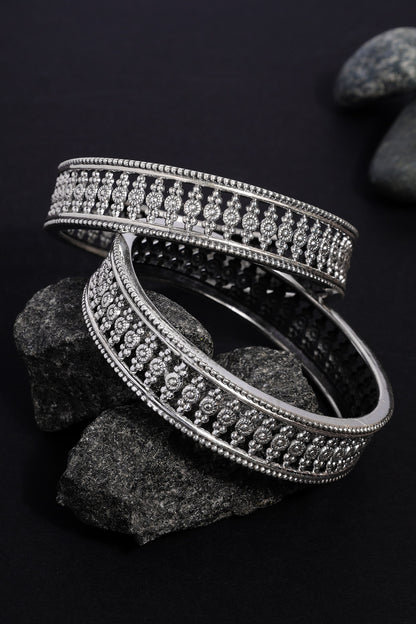 White Finish Temple Bangles In Sterling Silver (Set Of 2)