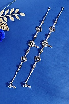 White Finish CZ Temple Anklets In Sterling Silver (Set Of 2)