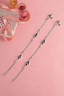 White Finish Green Onyx Temple Anklets In Sterling Silver (Set Of 2)