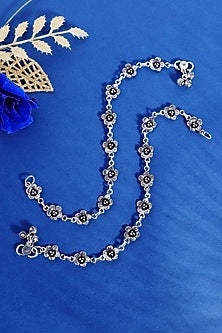 White Finish Floral Temple Anklets In Sterling Silver (Set Of 2)
