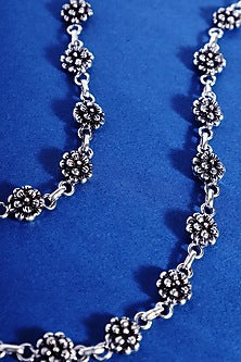 White Finish Beaded Floral Temple Anklets In Sterling Silver (Set Of 2)