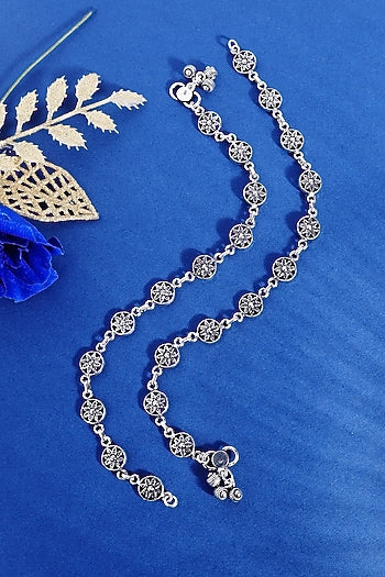 White Finish Temple Anklets In Sterling Silver