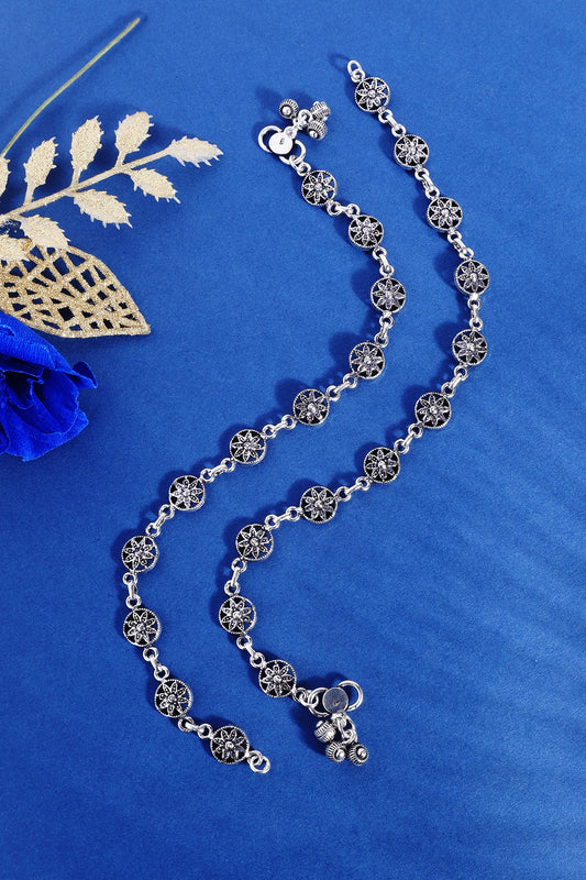 White Finish Temple Anklets In Sterling Silver