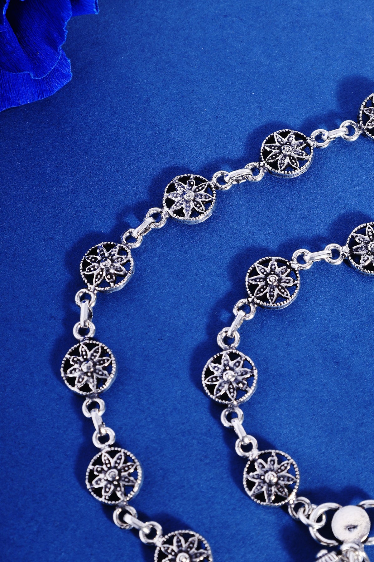 White Finish Temple Anklets In Sterling Silver