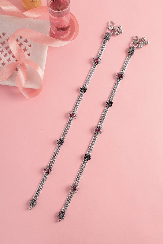 White Finish Green Onyx Temple Anklets In Sterling Silver