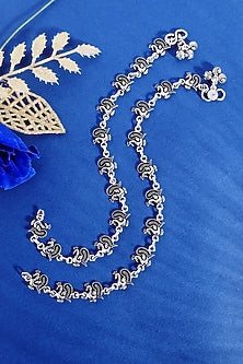White Finish Peacock Temple Anklets In Sterling Silver