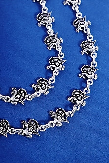 White Finish Peacock Temple Anklets In Sterling Silver