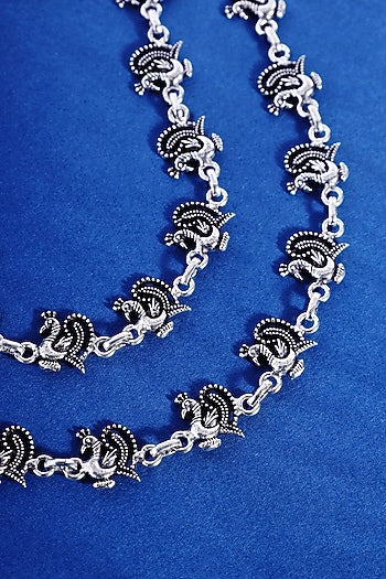 White Finish Peacock Temple Anklets In Sterling Silver