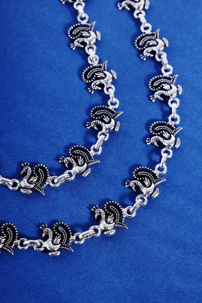 White Finish Peacock Temple Anklets In Sterling Silver