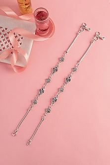 White Finish Red Onyx & CZ Stone Temple Anklets In Sterling Silver