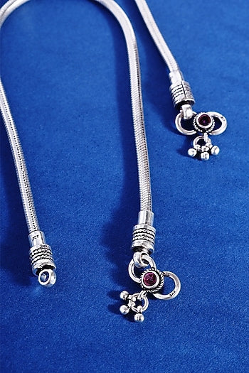 White Finish Snake Temple Anklets In Sterling Silver
